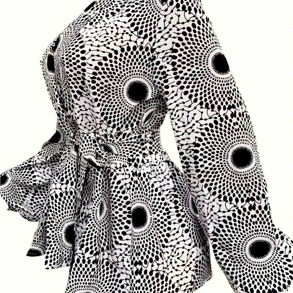 Abstract wrap blouse with belt